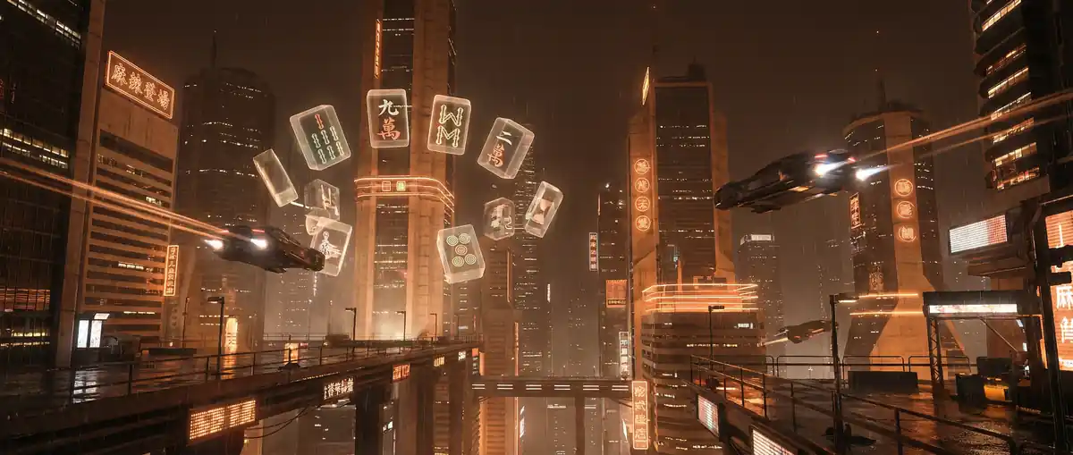 pg麻将 砂岩赛博不夜城全景 - 未来都市夜景